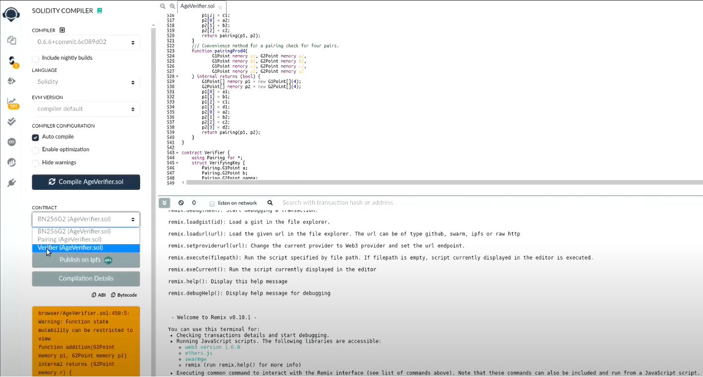 A screenshot of solidity compiler