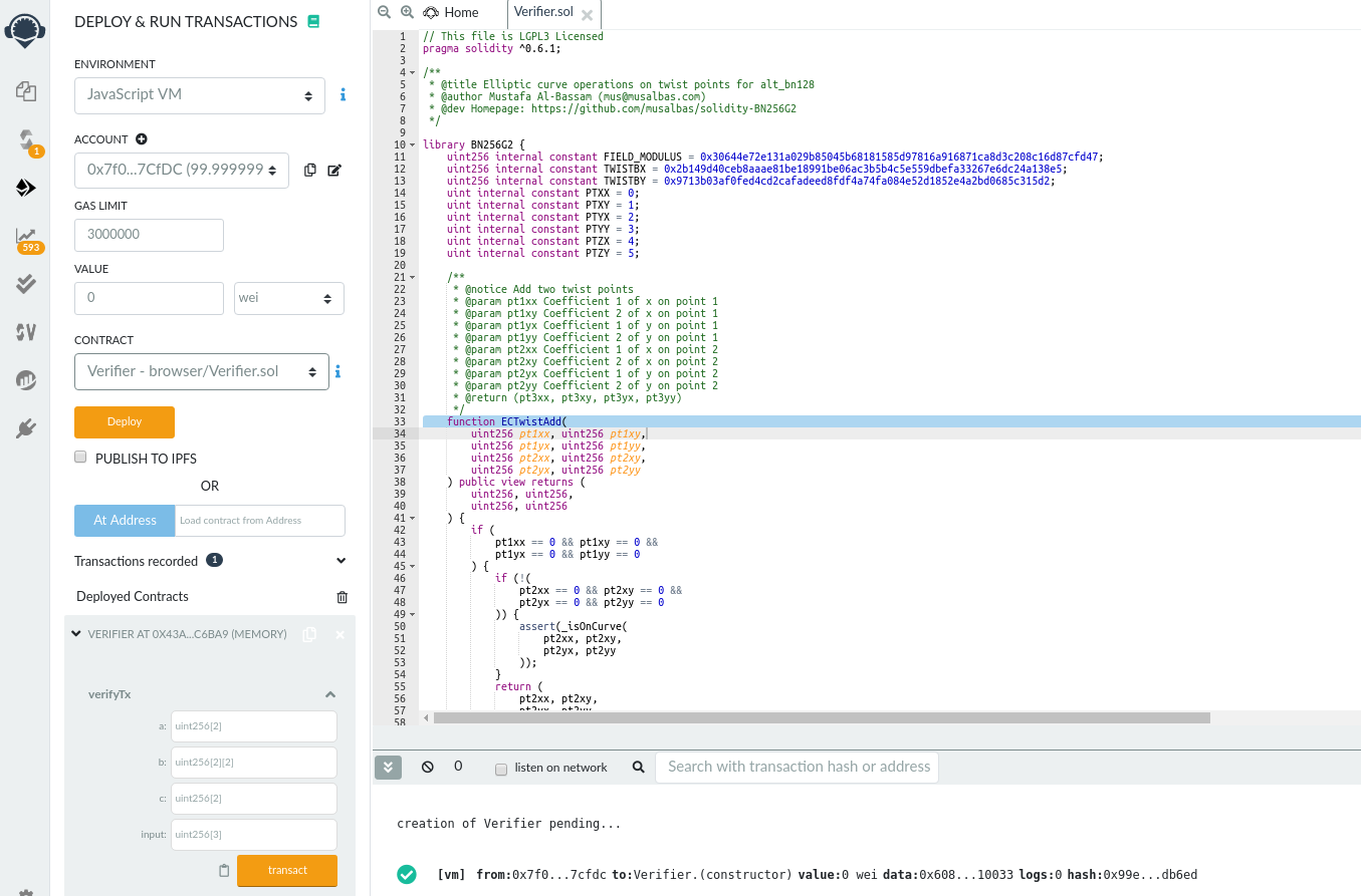 A screenshot of solidity compiler's verifier boxes