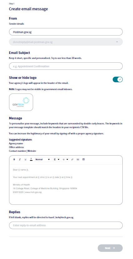 Fig 1: Postman message creation