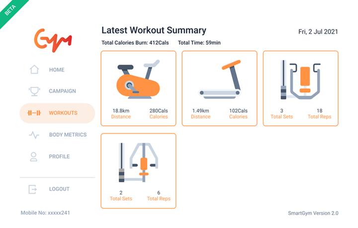 Fig 4: Workout Information Console for SmartGym