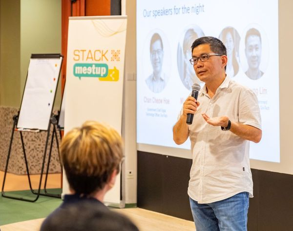 Fig 2: Chan Cheow Hoe, Government Chief Digital Technology Officer speaking at STACK-X Meetup at GovTech's office.